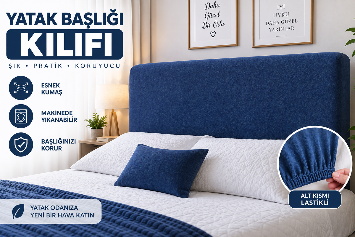 Mavi Renk Baza Yatak Başlık Kılıfı