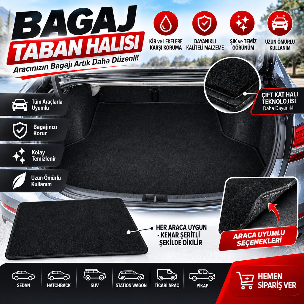 Ford Focus 1 Uyumlu Bagaj Taban Halısı – Çift Kat Tüplü Model