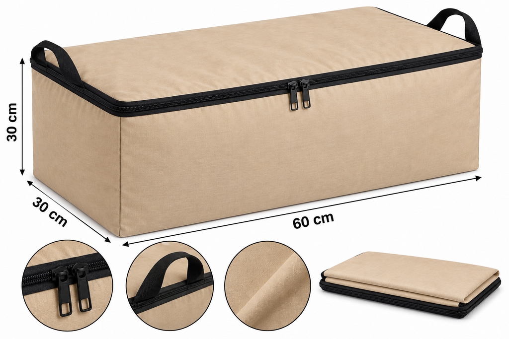 Bej Fermuarlı Kulplu Organizer Hurç 60×30×30 cm