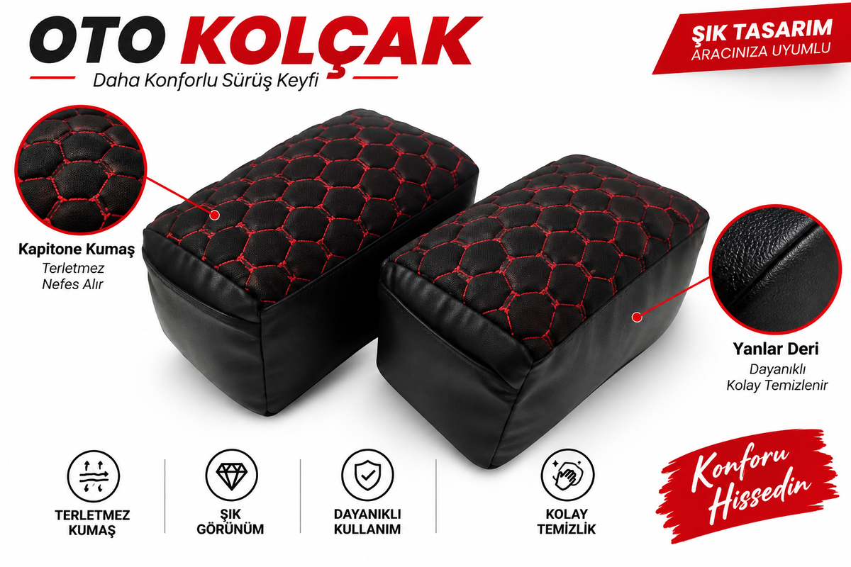 Sünger Araç Kolçağı 35x16x17 cm – Kapitone Kumaş ve Deri Yan Yüzey