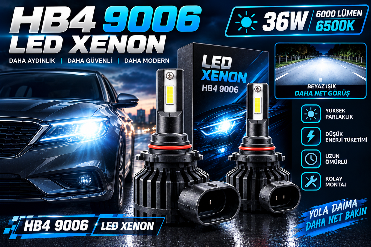 HB4 9006 LED Xenon Far Ampulü 36W 6000 Lümen 6500K