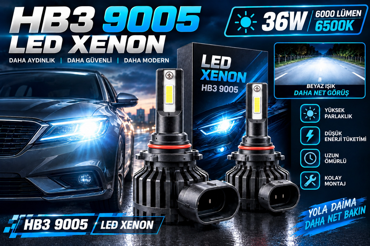 HB3 9005 LED Xenon Far Ampulü 36W 6000 Lümen 6500K