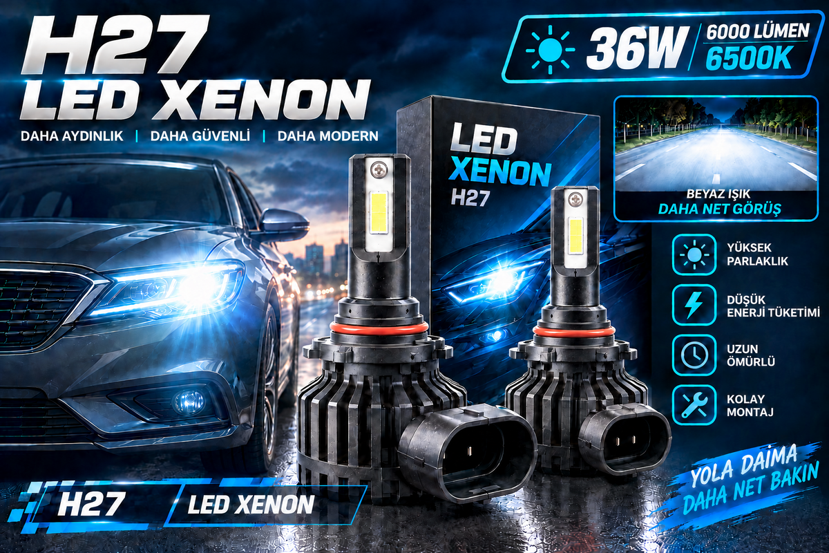 H27 LED Xenon Far Ampulü 36W 6000 Lümen 6500K