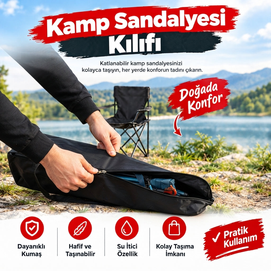 Kamp Sandalyesi Kılıfı 80–85 cm, Fermuarlı Taşıma Çantası