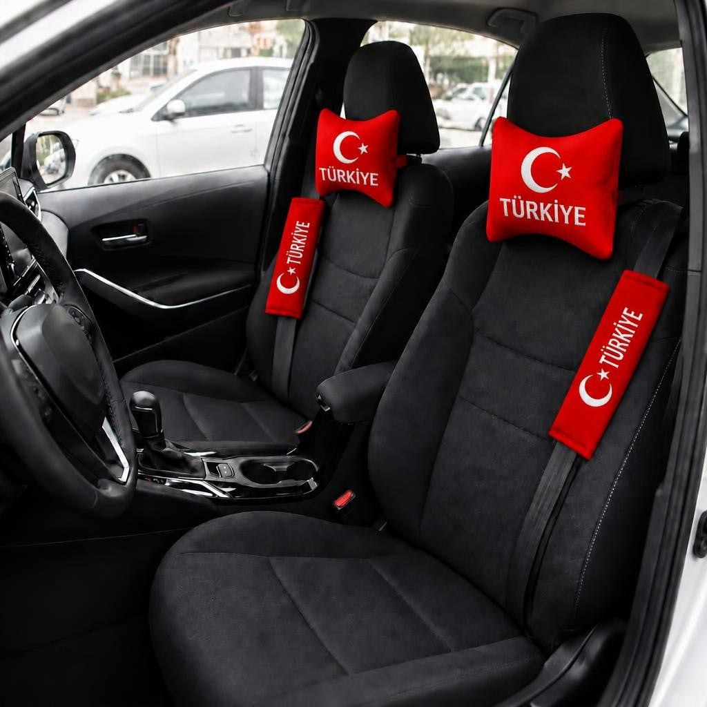 Ay Yıldız Türkiye Baskılı Oto Yastık Kemer Seti