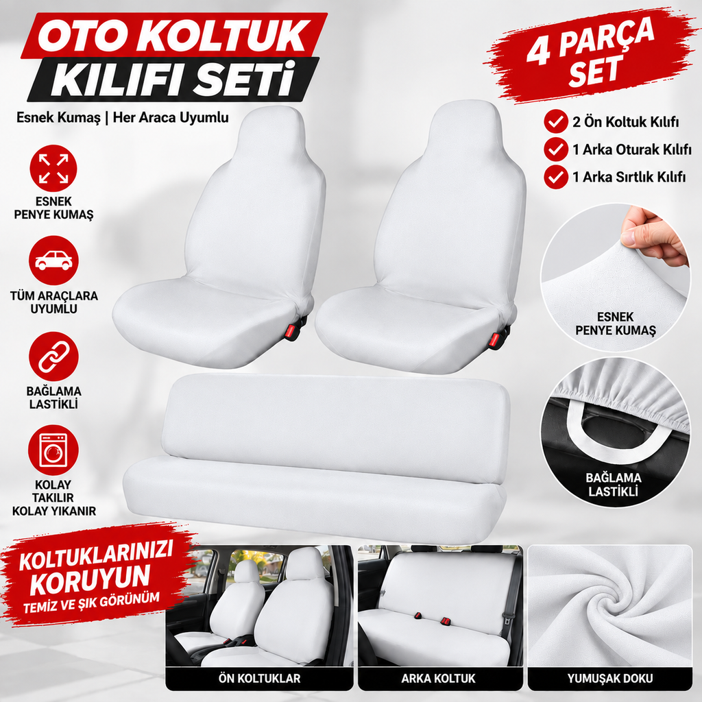 Oto Servis Kılıfı 4 Parça Penye Koltuk Kılıfı – Siyah, Mavi, Kırmızı