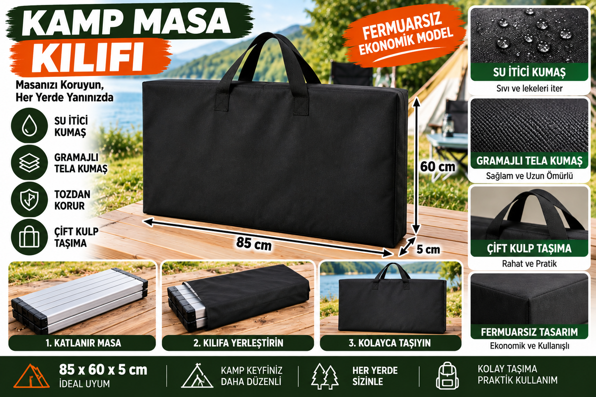 Katlanabilir Kamp Masası Taşıma Çantası - 80x55x5 cm Uyumlu