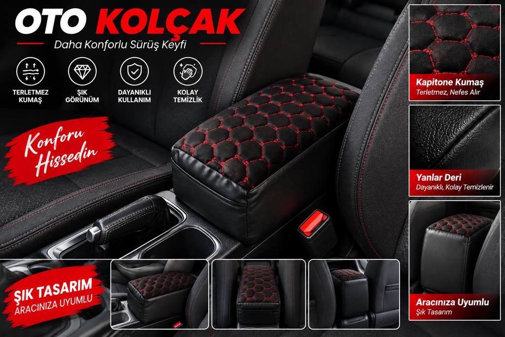 Sünger Araç Kolçağı 35x16x17 cm – Kapitone Kumaş ve Deri Yan Yüzey